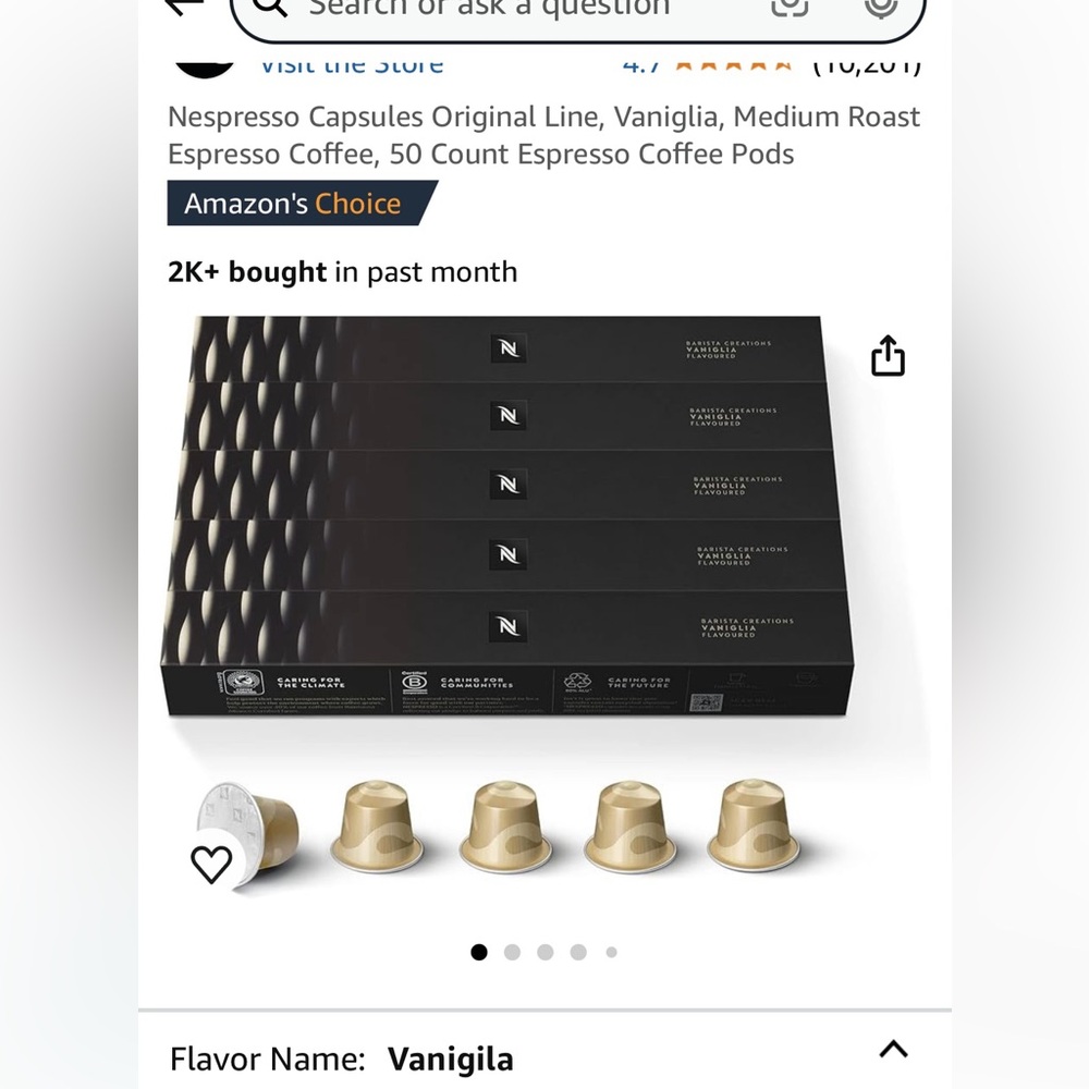 Nespresso Vaniglia Coffee Pods - Gold
